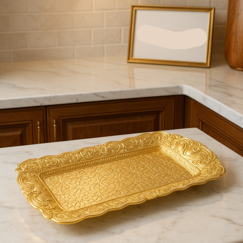 Gold Stainless Steel Tray – Elegant Metal Serving Platter