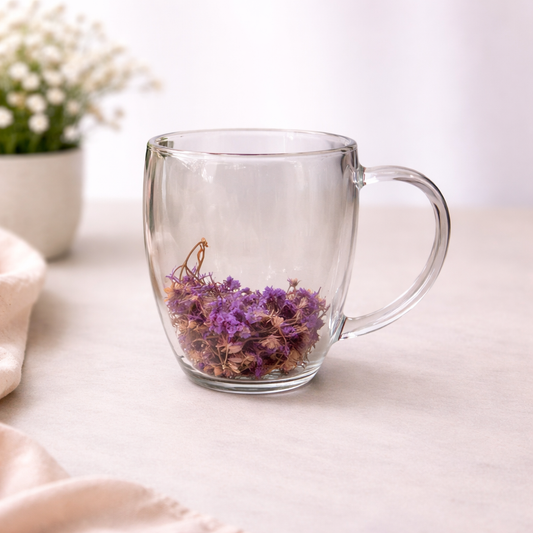 Clear Glass Floral Mug – Transparent Tea & Coffee Cup with Handle