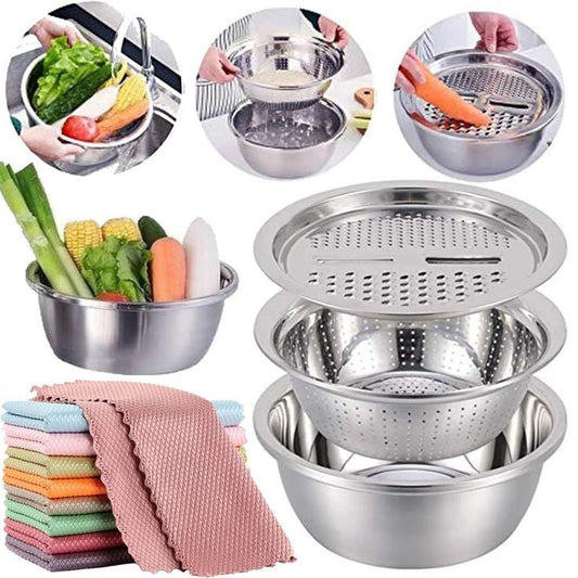 3Pcs Stainless Steel Kitchen Set Colander Slicer Grater