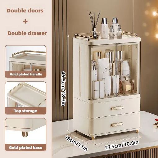 Double-Door Pretty Cosmetics Organizer Drawer Storage Box Large Capacity