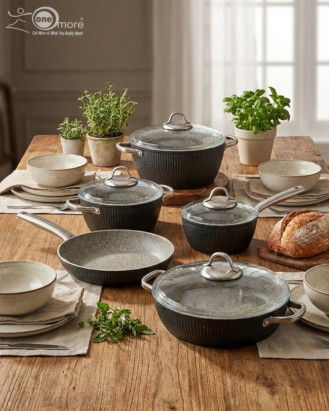 Falez Premium 9-Piece Granite Non-Stick Cookware Set – Made in Turkey | Healthy Low-Oil Cooking