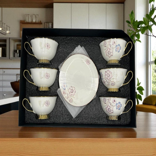 Imperial Elegance Cup & Saucer Set – 12 Pcs | Luxury Porcelain Tea & Coffee Serveware