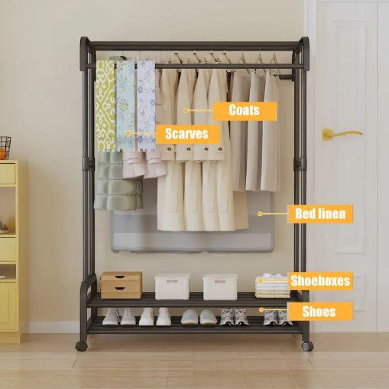 Freestanding Vertical Garment Rack | Space-Saving Clothes Organizer with Multiple Hanging Bars for Bedroom & Balcony