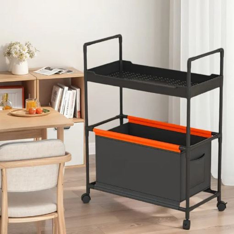 2-Tier Rolling Storage Cart with Handle | Mobile Organizer for Office, Kitchen, Laundry & Outdoor – Plastic & Metal (White, Black, Dark Green)