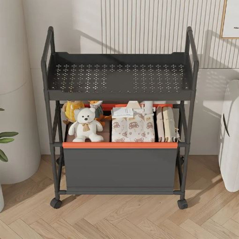 2-Tier Rolling Storage Cart with Handle | Mobile Organizer for Office, Kitchen, Laundry & Outdoor – Plastic & Metal (White, Black, Dark Green)