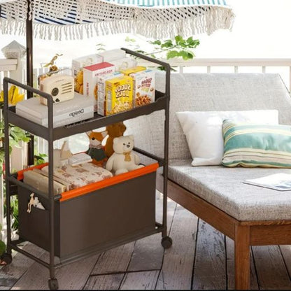 2-Tier Rolling Storage Cart with Handle | Mobile Organizer for Office, Kitchen, Laundry & Outdoor – Plastic & Metal (White, Black, Dark Green)