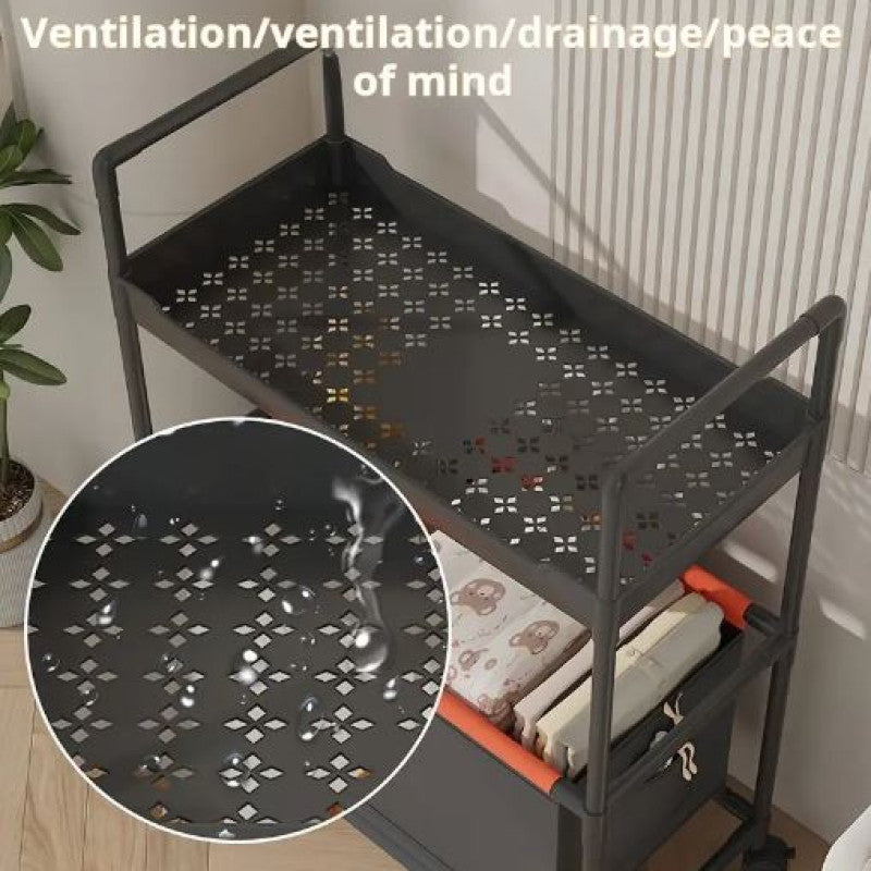 2-Tier Rolling Storage Cart with Handle | Mobile Organizer for Office, Kitchen, Laundry & Outdoor – Plastic & Metal (White, Black, Dark Green)