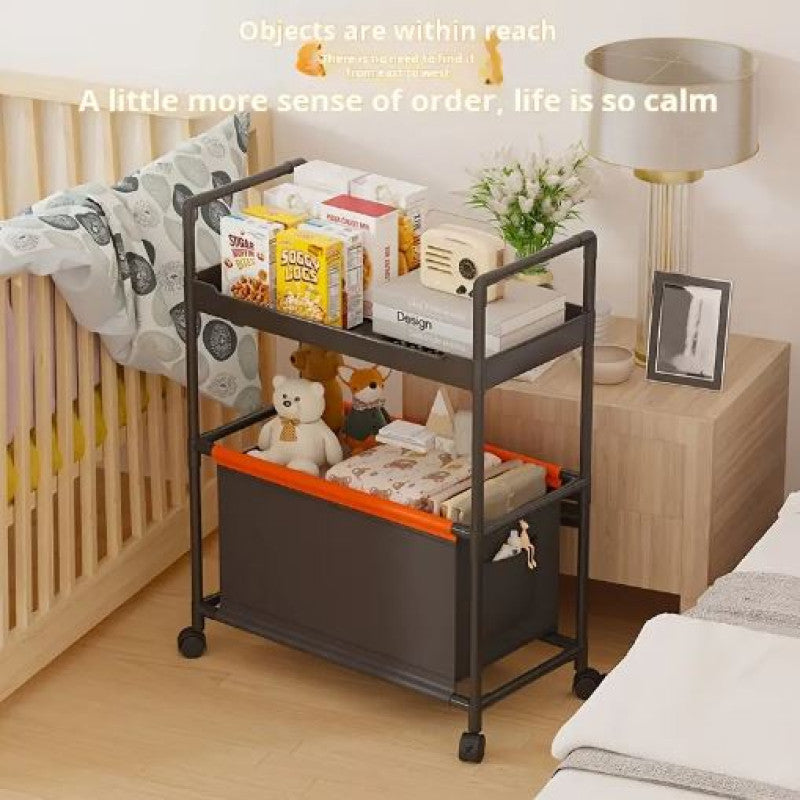 2-Tier Rolling Storage Cart with Handle | Mobile Organizer for Office, Kitchen, Laundry & Outdoor – Plastic & Metal (White, Black, Dark Green)