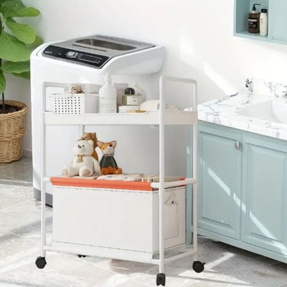 2-Tier Rolling Storage Cart with Handle | Mobile Organizer for Office, Kitchen, Laundry & Outdoor – Plastic & Metal (White, Black, Dark Green)