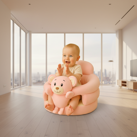 Premium 360° Baby Support Sofa Seat – Pink Bear