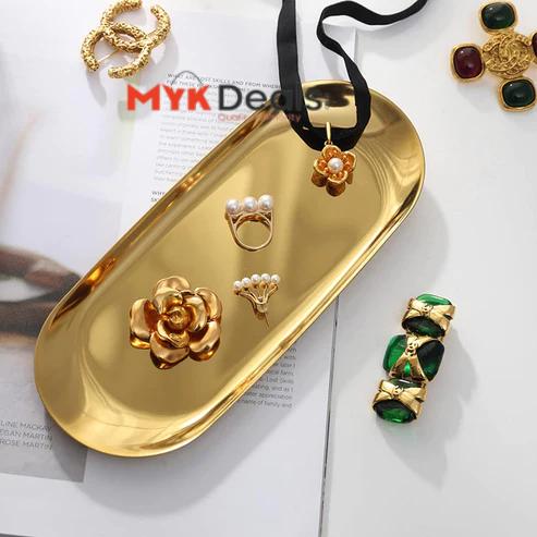 Stainless Steel Long-Oval Tray Gold (30 x 12 cm)