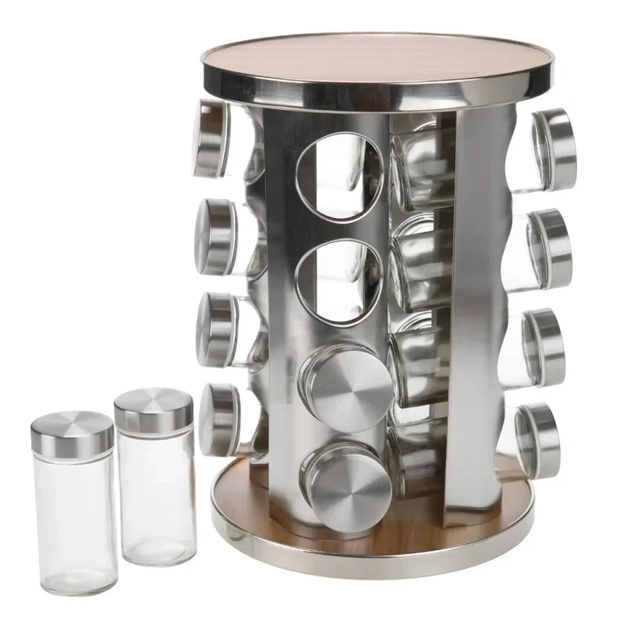 Revolving Glass Spice Jar Set Rack (16 Pc.)