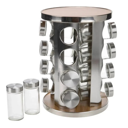 Revolving Glass Spice Jar Set Rack (16 Pc.)