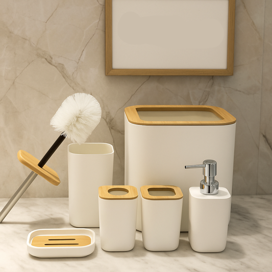 Luxury White 6-Piece Bathroom Accessories Set | Modern Bathroom Organizer & Decor
