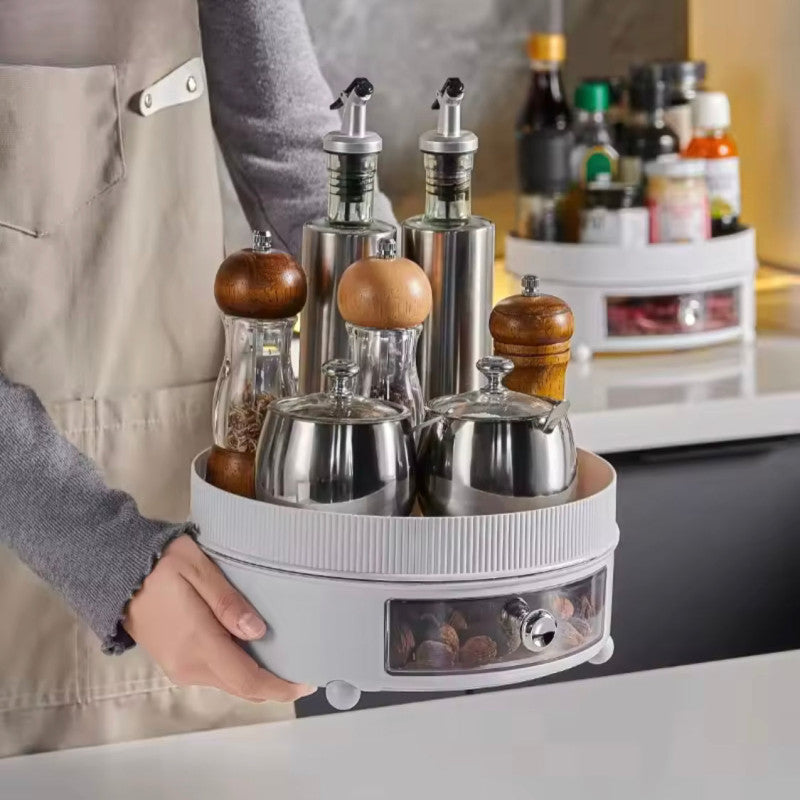 360° Rotation Spice Rack, Large Capacity Cosmetic Storage Tray, Kitchen Seasoning Cosmetic Tray