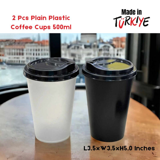 2 Pcs Plain Plastic Coffee Cups 500ml (L3.5xW3.5xH5.0)Inches