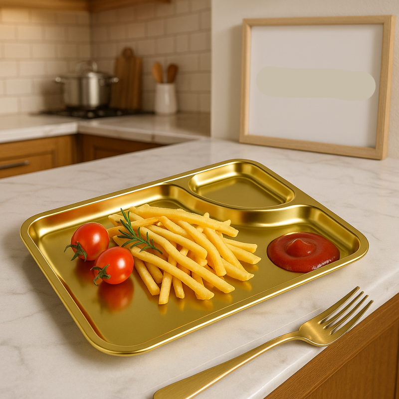 Stainless Steel Golden Serving Tray – Decorative Platter for Home