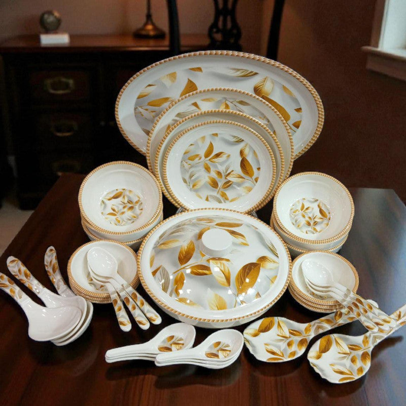 Premium 54 PCS Melamine Dinner Set – Golden Leaf Edition | Adornia.pk