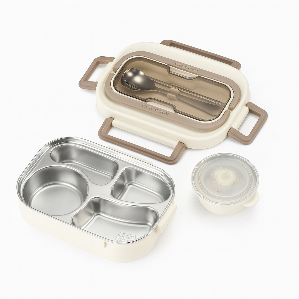 4-Compartment Thermal Lunch Box with Bowl, Spoon & Fork