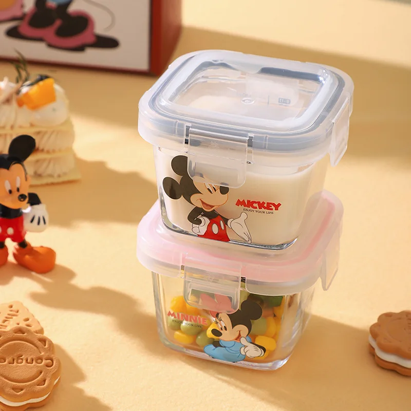 DISNEY MINNIE & MICKEY MOUSE GLASS LUNCH BOX 4 PIECES WITH LID