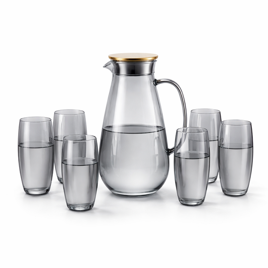 7-Piece Glass Water Set with Jug, Lid & glasses  – Elegant Everyday Serving Set