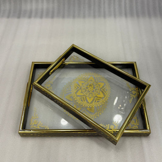 Luxury 2-Piece Glass Gold Designing Serving Tray Set