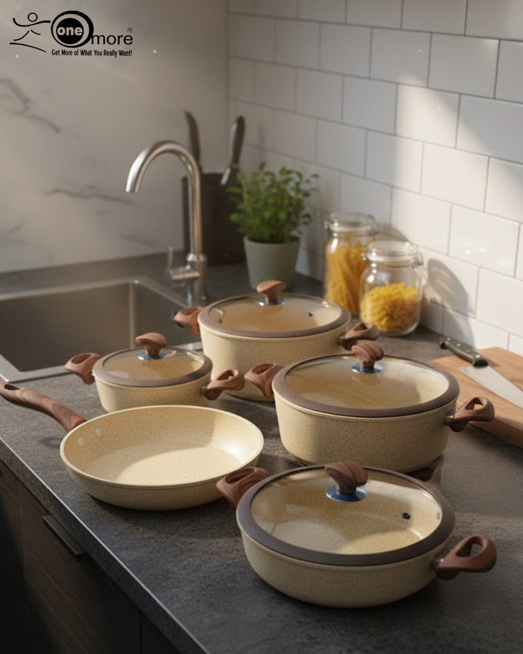 Falez 9-Piece Ceramic Granite Non-Stick Cookware Set – Premium Turkish Quality & Healthy Low-Oil Cooking