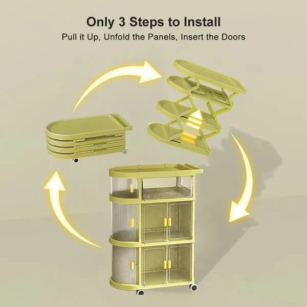 3 Tiered Foldable Storage Cabinet Freestanding Toy Organizing Cart