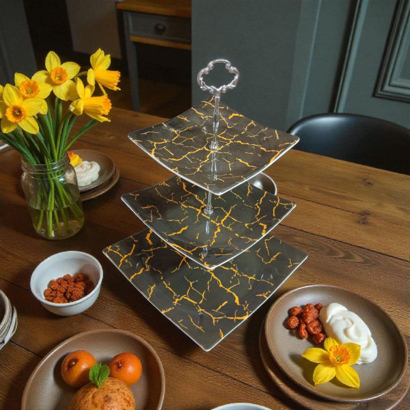 Luxury Marble Design Cupcake Stand – 3-Tier Dessert Display for Cakes, Pastries & Treats | Adornia.pk