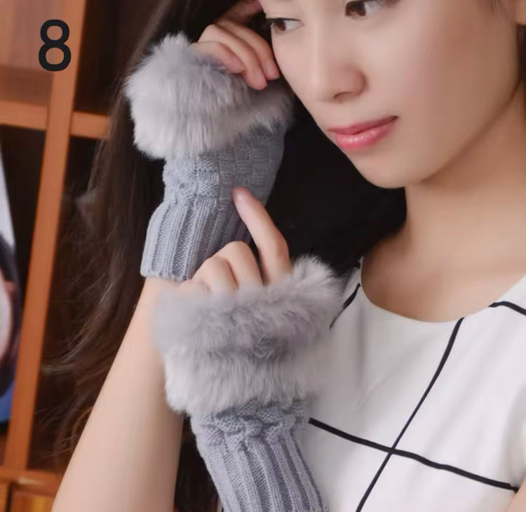Women Fur Winter Knitted Warm Gloves for Women