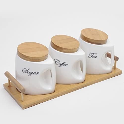 Ceramic Canister Set With Bamboo Stand