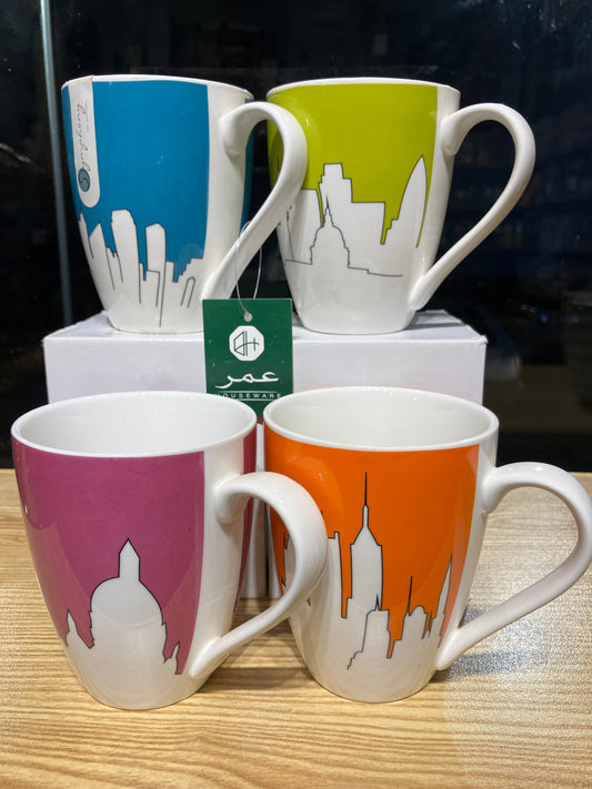 Symphony Bright City Scape Mugs 4Pcs