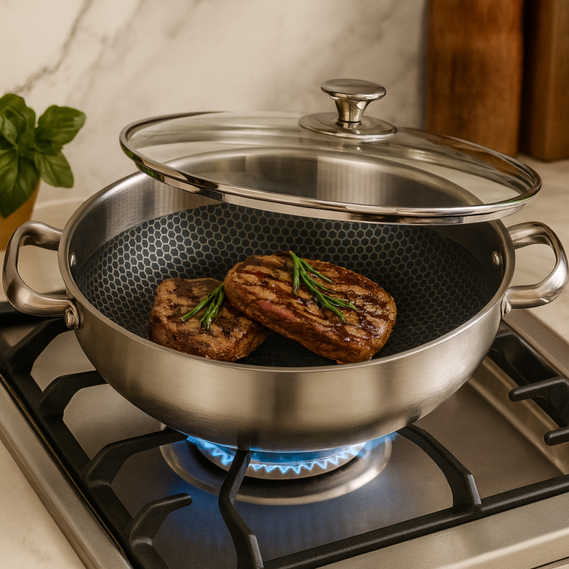 Stainless Steel Cooking Pot with Glass Lid – Premium Non-Stick Pan (24cm)