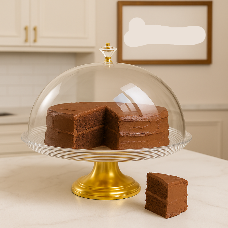 Acrylic Cake Dome Golden Stand – Elegant Cake Display (Small)