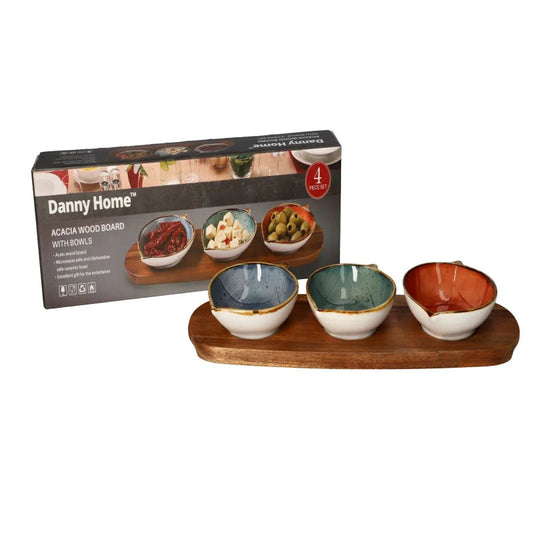 Acacia Wood Board With Sauce Bowls