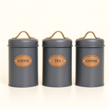 Rustic Kitchen Canister Set - Grey