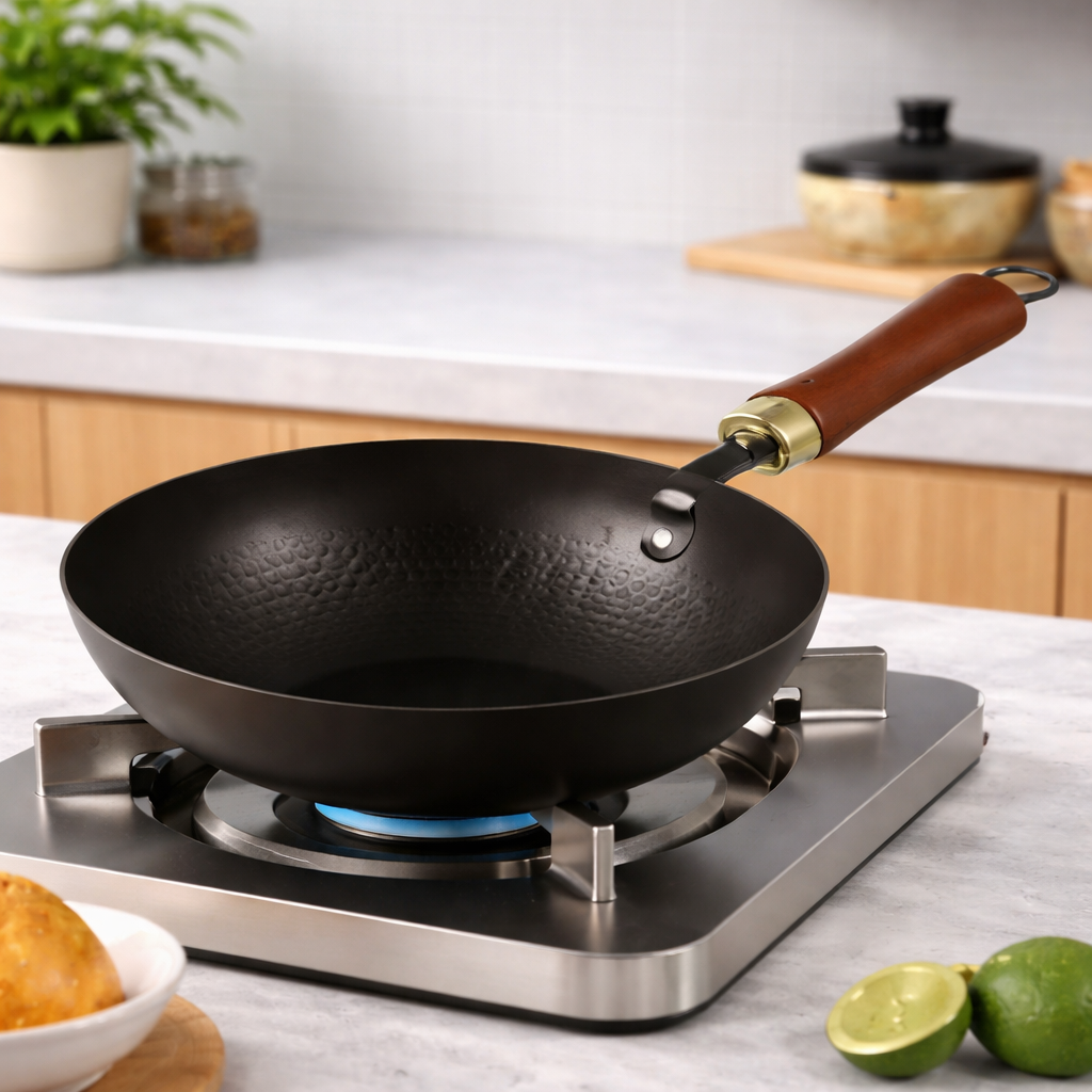 Steel Wok Pan with Wooden Handle  20 cm | 24 cm | 28 cm