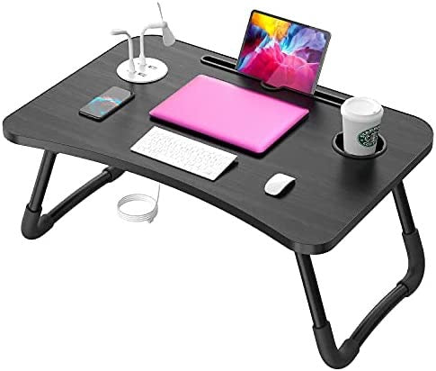 Foldable Laptop Table with Tablet Slot & Cup Holder