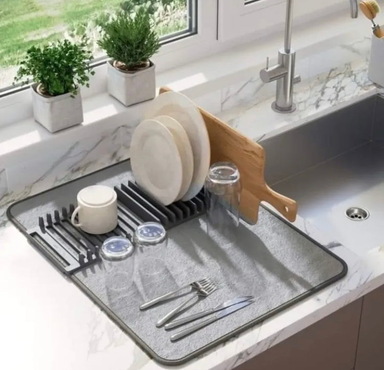 Water Resistant Drain Matt with Dish Stand