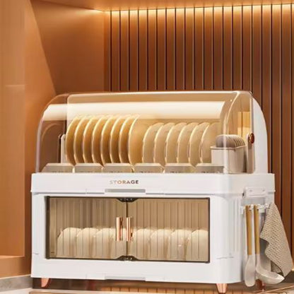 2/3 Layer Kitchen Dish Drying Rack with Drainer, Plastic Dish Drying Rack, Bowls and Dishes Storage Rack with Lid (White)