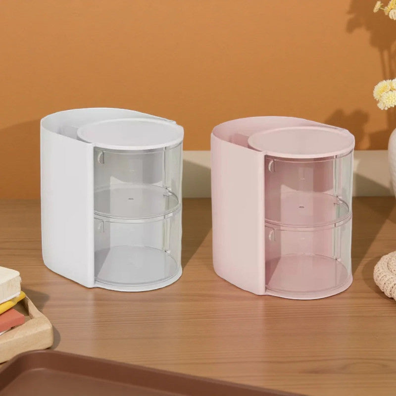 Smart Vanity Organizer – 360° Rotating Makeup & Jewelry Box