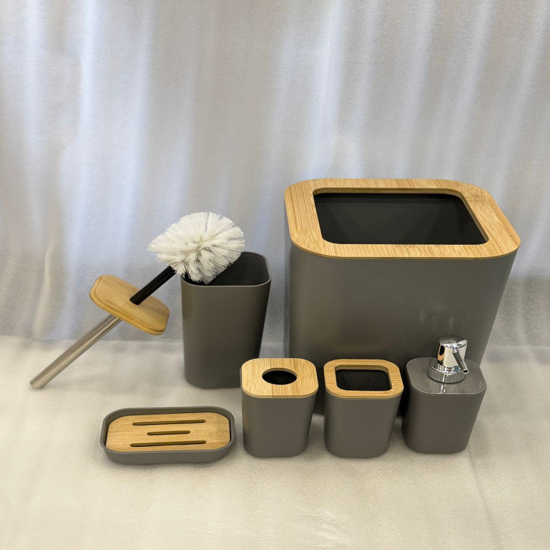 Luxury Grey 6-Piece Bathroom Accessories Set | Elegant Bathroom Organizer & Decor