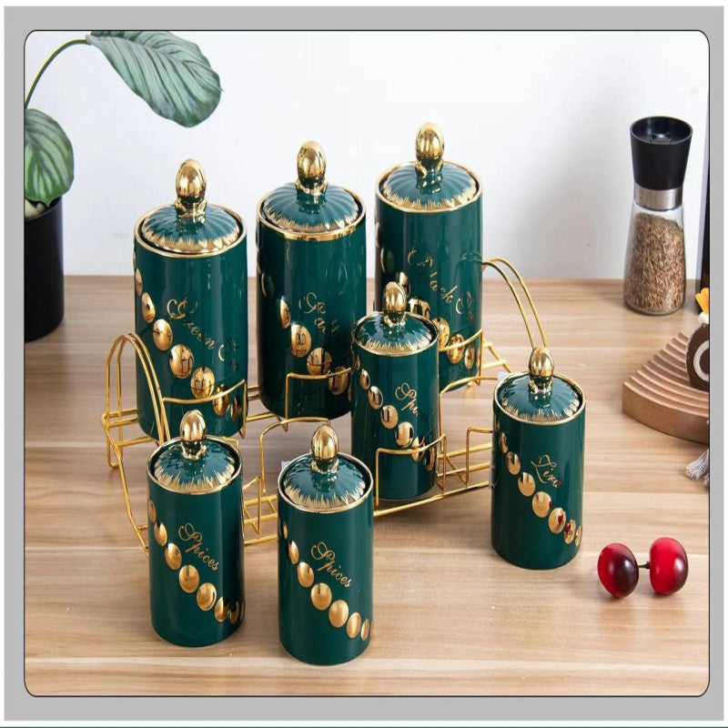 7 Pcs Canister Set with Stand – Stylish Kitchen Storage Jars for Tea, Sugar, Coffee, Spices