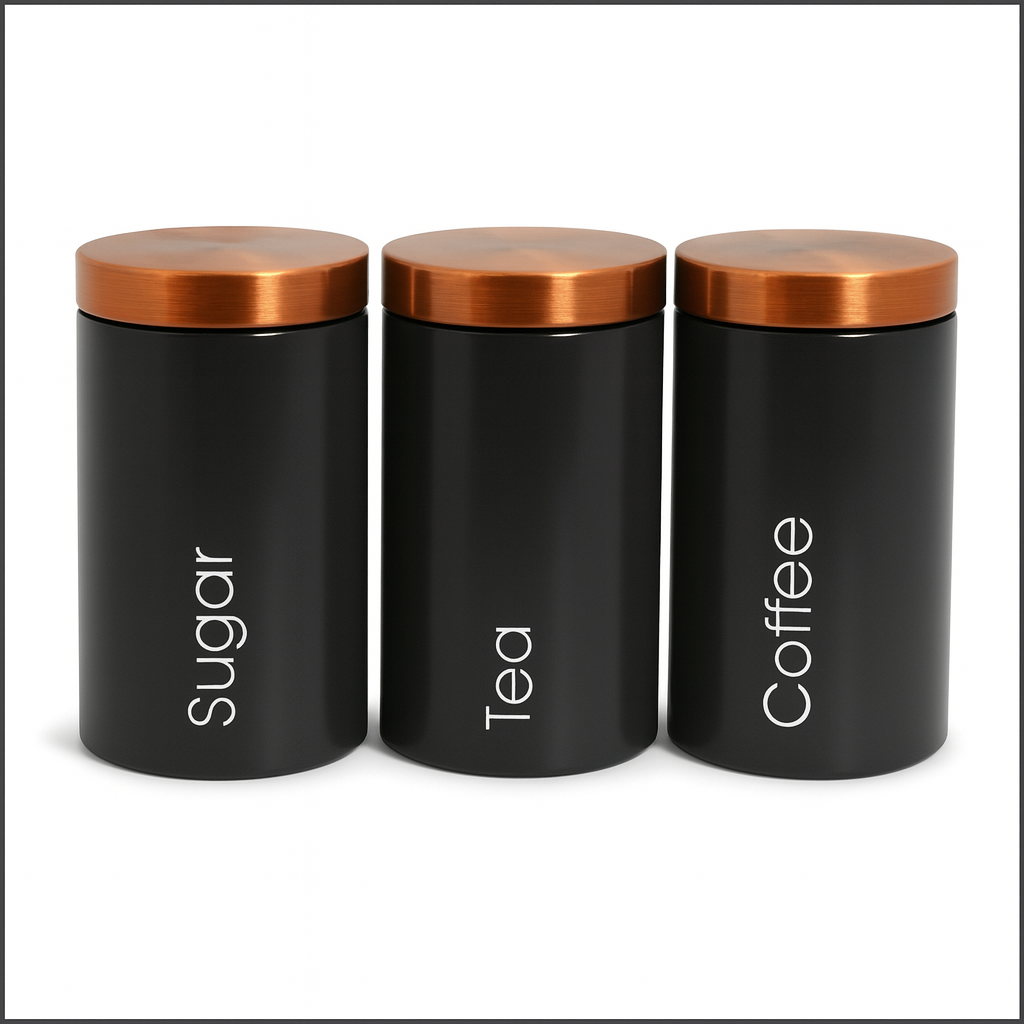 3 Pcs Matte Black Metal Kitchen Storage Canisters