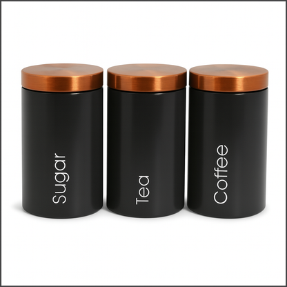 3 Pcs Matte Black Metal Kitchen Storage Canisters