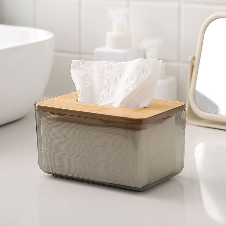 Transparent Tissue Box With Wooden Top