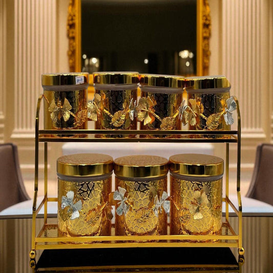 Luxury 7-Piece Gold Canister Jar Set – Stylish Airtight Storage for Kitchen & Pantry