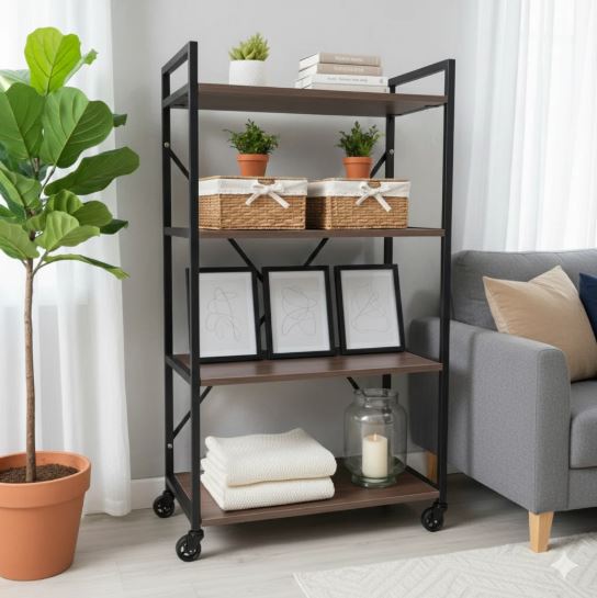 4-Tier Industrial Rolling Storage Rack with Lockable Wheels