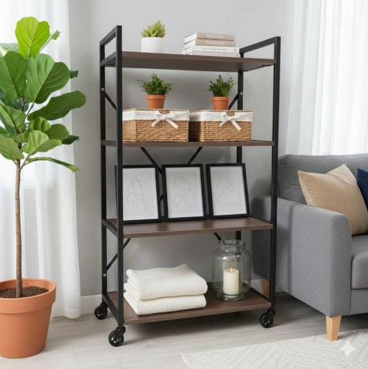 4-Tier Industrial Rolling Storage Rack with Lockable Wheels