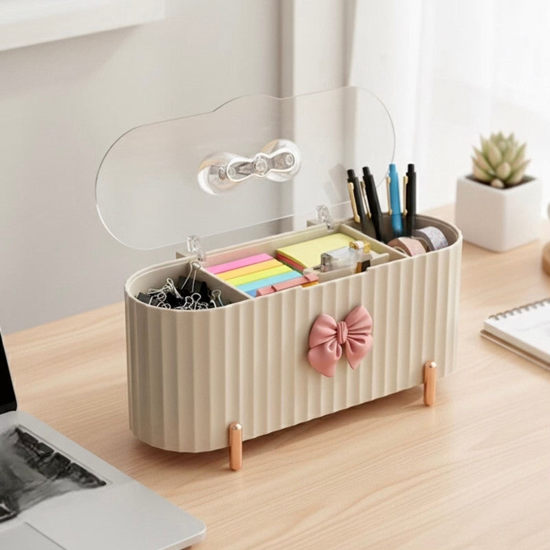 Adorable Bow 3-Compartment Makeup Organizer | Cosmetic Storage Tray for Desk & Vanity